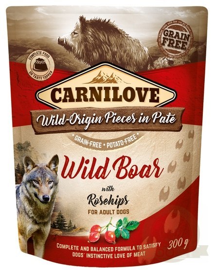 Carnilove Dog Wildboar & Rosehips - dzik i owoce dzikiej róży saszetka 300g Carnilove Dog Wildboar & Rosehips - dzik i owoce dzikiej róży saszetka 300g