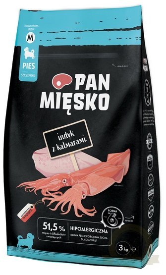 Pan Mięsko Karma sucha dla szczeniąt - indyk i kalmary chrupki M 3kg