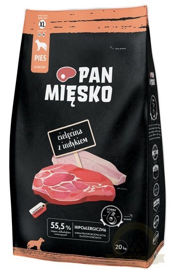 Pan Mięsko Karma sucha dla psa - cielęcina i indyk chrupki XL 20kg Pan Mięsko Karma sucha dla psa - cielęcina i indyk chrupki XL 20kg