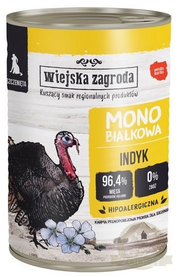 Wiejska Zagroda Monobiałkowa Indyk dla szczeniąt puszka 400g Wiejska Zagroda Monobiałkowa Indyk dla szczeniąt puszka 400g