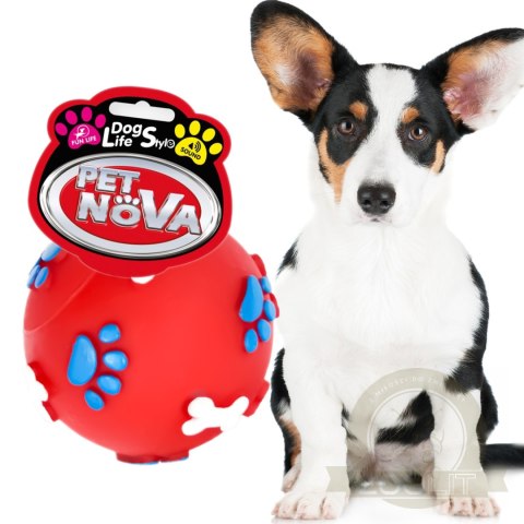 Pet Nova zabawka gumowa - piłka ze wzorem łapek i kości czerwona 6cm Pet Nova zabawka gumowa - piłka ze wzorem łapek i kości czerwona 6cm