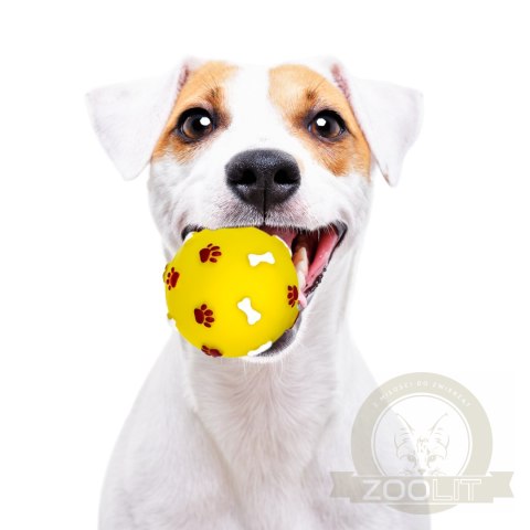 Pet Nova zabawka gumowa - piłka ze wzorem łapek i kości żółta 7,5cm Pet Nova zabawka gumowa - piłka ze wzorem łapek i kości żółta 7,5cm