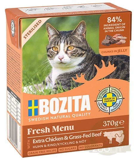 Bozita Sterilised z Extra Kurczakiem i wołowiną kawałki w galaretce kartonik 370g Bozita Sterilised z Extra Kurczakiem i wołowiną kawałki w galaretce kartonik 370g