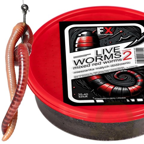 Fishing Expedition Live Worms No.2 - żywe czerwone robaki rozmiar 2 Fishing Expedition Live Worms No.2 - żywe czerwone robaki rozmiar 2