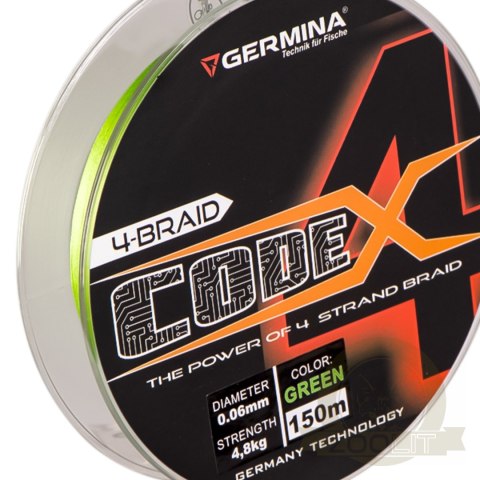 Germina 4-BRAID CODE 0,12mm GREEN - plecionka wędkarska 150m Germina 4-BRAID CODE 0,12mm GREEN - plecionka wędkarska 150m